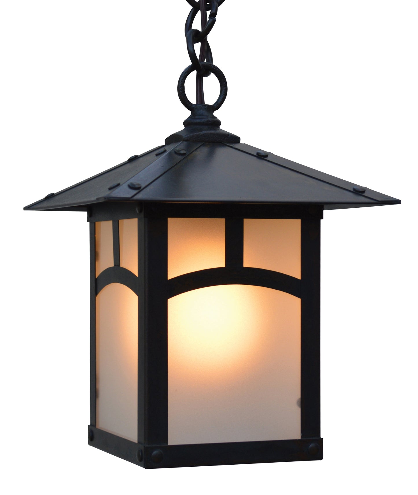 Arroyo Craftsman Evergreen 7" Verdigris Patina Pendant With Almond Mica Glass