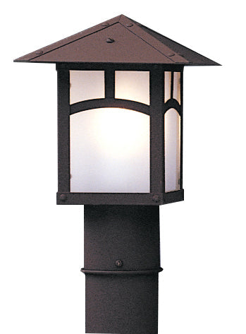 Arroyo Craftsman Evergreen 7" Verdigris Patina Post Mount With White Opalescent Glass