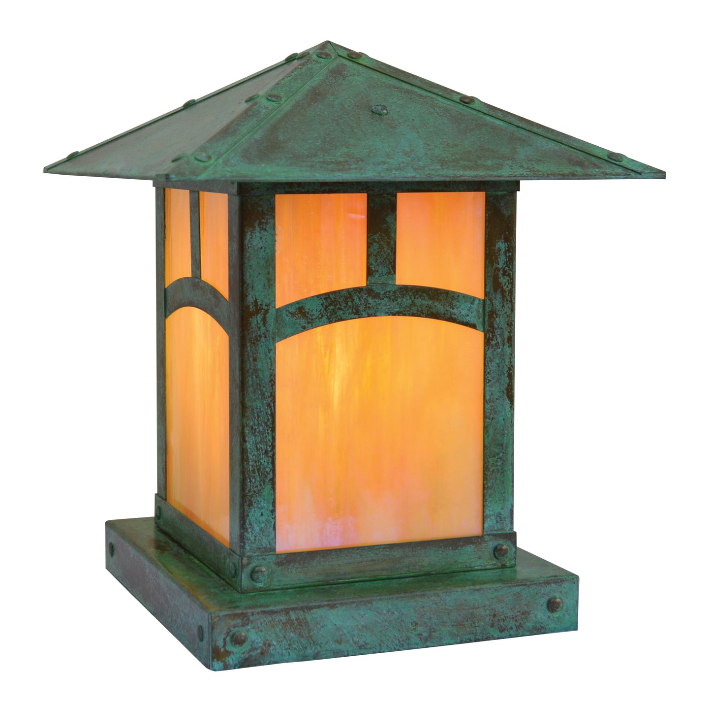 Arroyo Craftsman Evergreen 9" Antique Copper Column Mount With Off White Glass