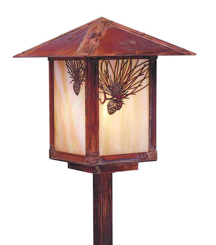 Arroyo Craftsman Evergreen 9" Raw Copper Stem Mount With Gold White Iridescent Glass and T-Bar Overlay