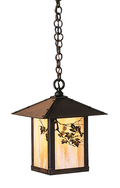 Arroyo Craftsman Evergreen 9" Rustic Brown Pendant With Cream Glass and Classic Arch Overlay