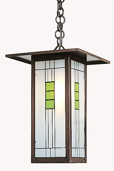 Arroyo Craftsman Franklin 9" Raw Copper Long Body Pendant With Yellow and Green Silk Screen Glass
