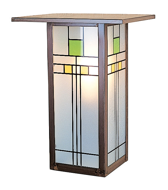 Arroyo Craftsman Franklin 9" Rustic Brown Long Body Flush Wall Mount With Yellow and Black Silk Screen Glass
