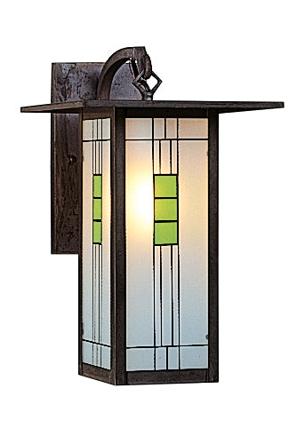 Arroyo Craftsman Franklin 9" Rustic Brown Long Body Wall Mount With Yellow and Green Silk Screen Glass