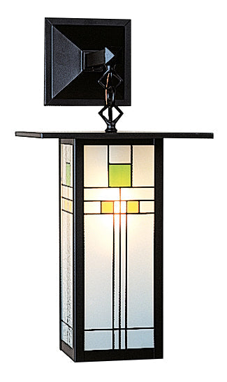 Arroyo Craftsman Franklin 9" Rustic Brown Straight Arm Long Body Wall Mount With Green and Black Silk Screen Glass