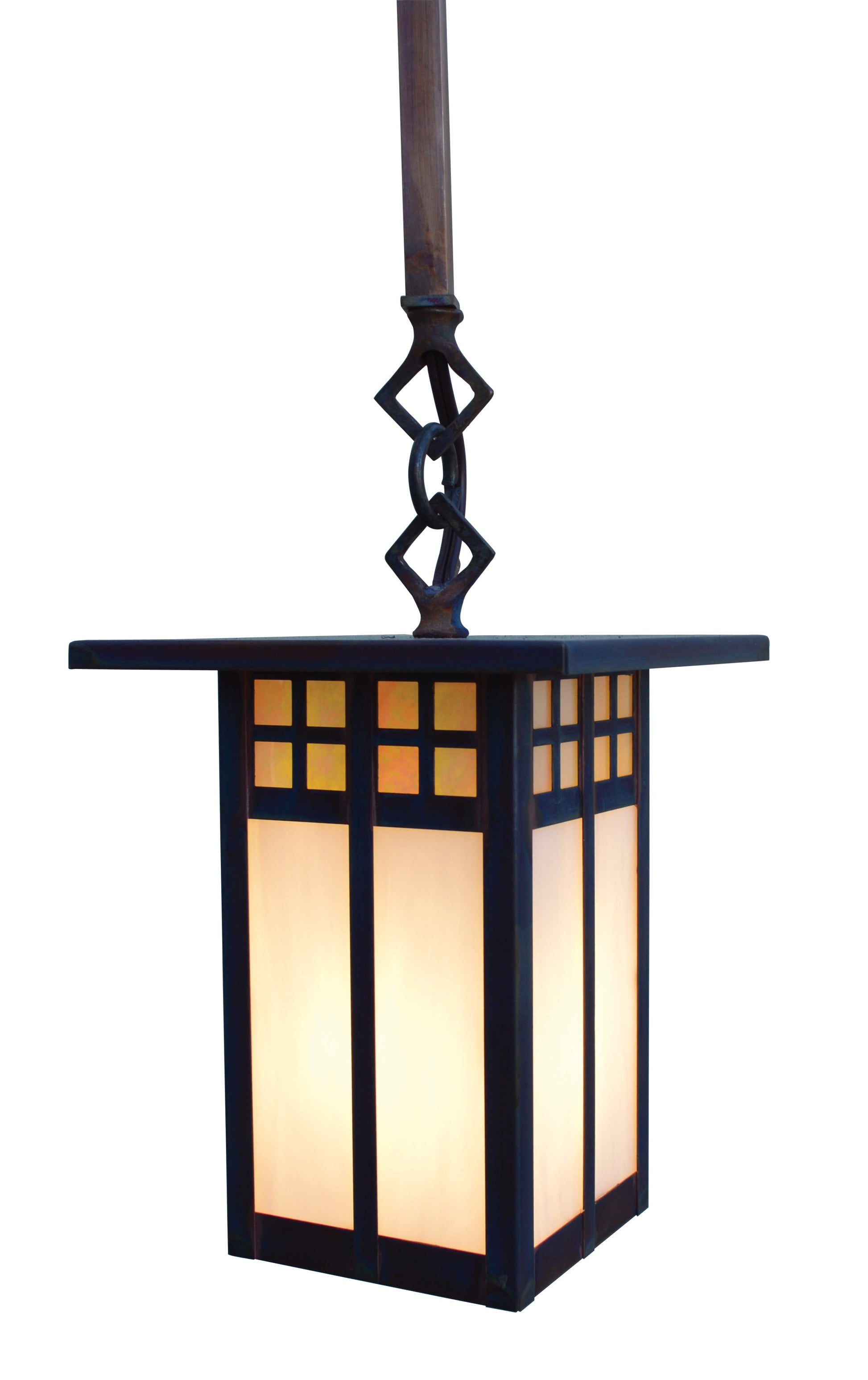 Arroyo Craftsman Glasgow 6" Antique Copper Long Body Stem Mount Pendant With Almond Mica Glass