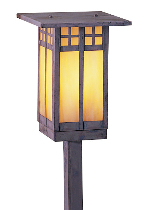 Arroyo Craftsman Glasgow 6" Mission Brown Long Body Stem Mount With Blue and White Opalescent Combination Glass