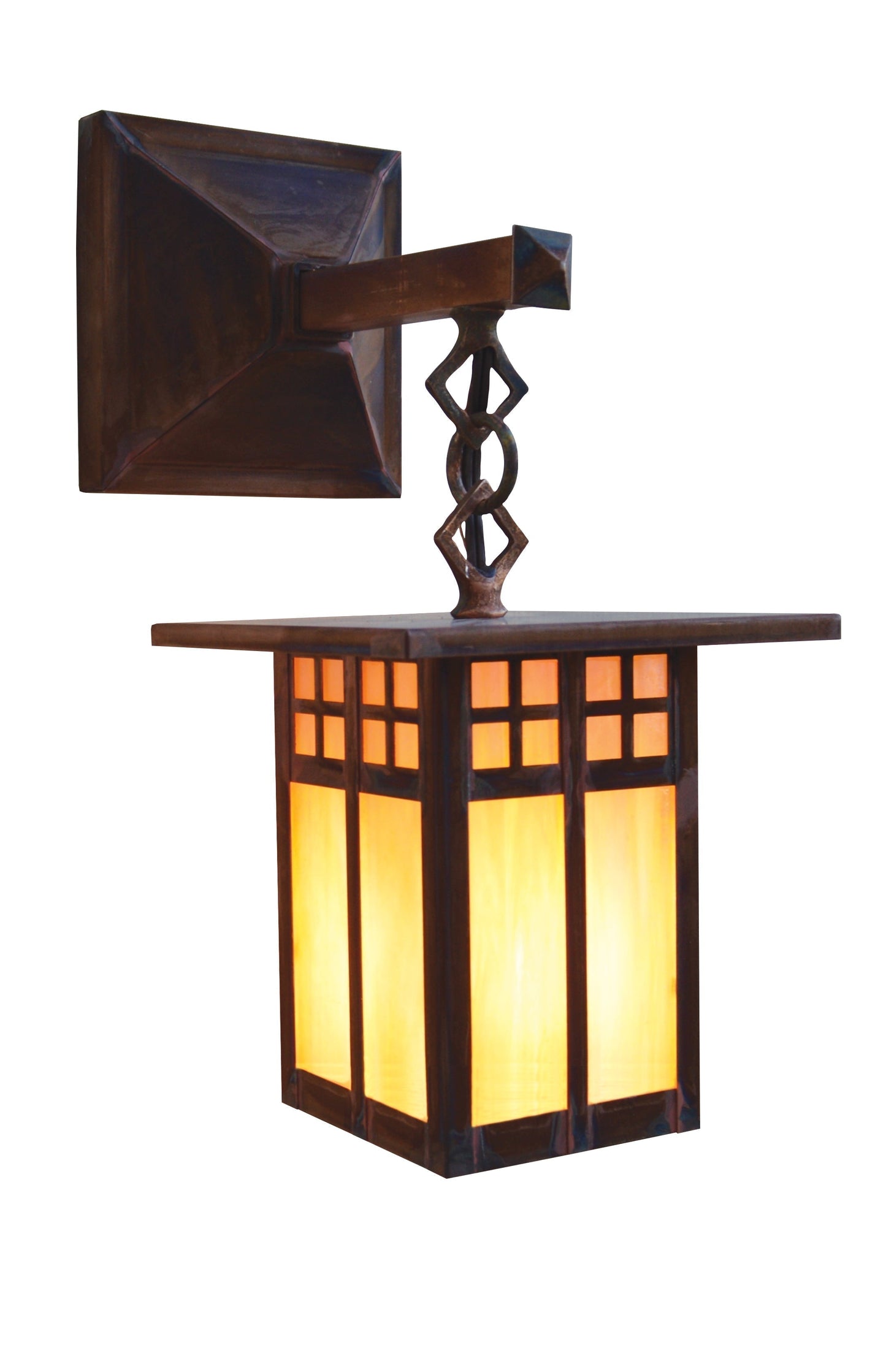 Arroyo Craftsman Glasgow 6" Rustic Brown Straight Arm Wall Mount With Amber Mica Glass