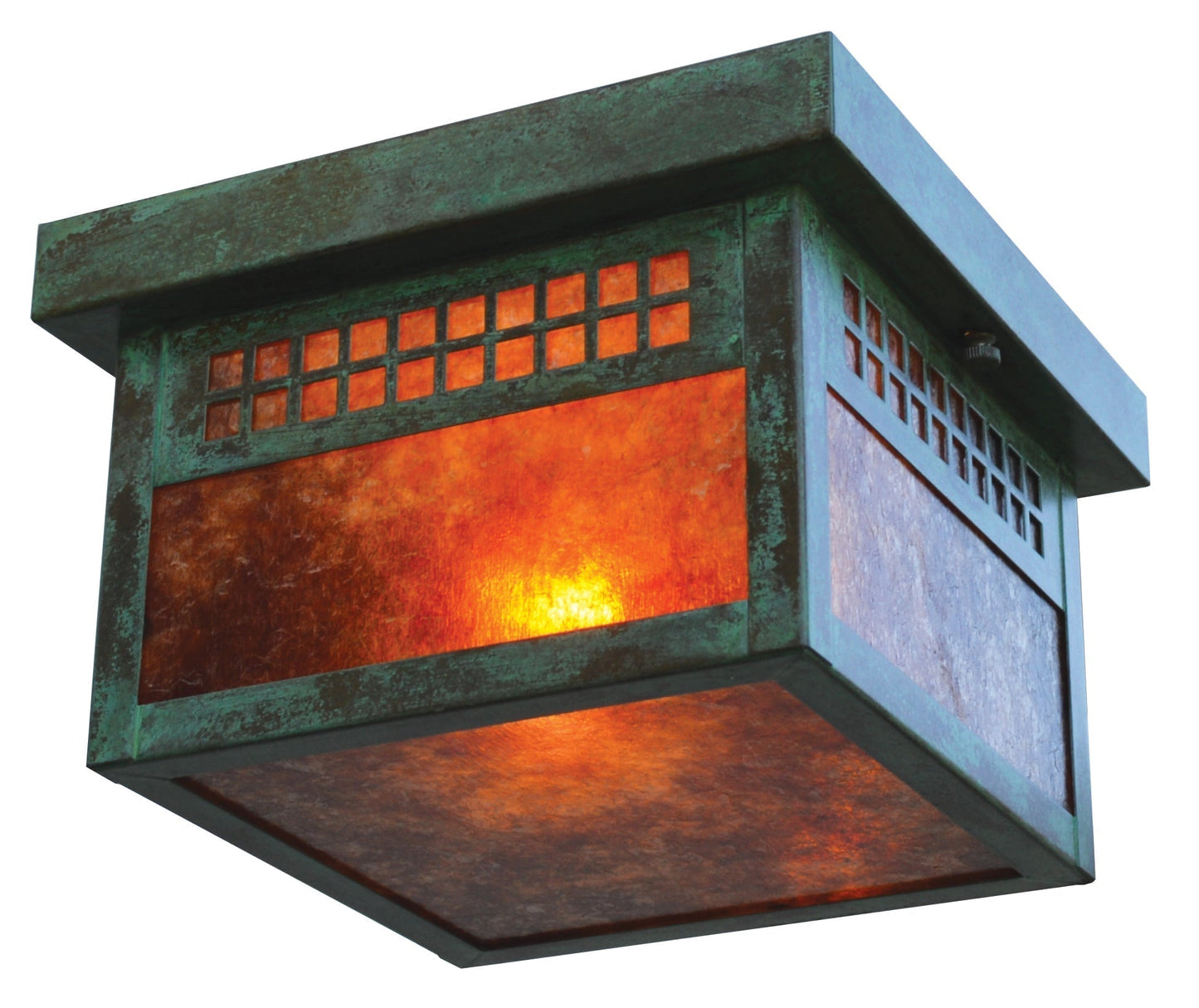 Arroyo Craftsman Glasgow 8" Raw Copper Flush Ceiling Mount With Cream Glass