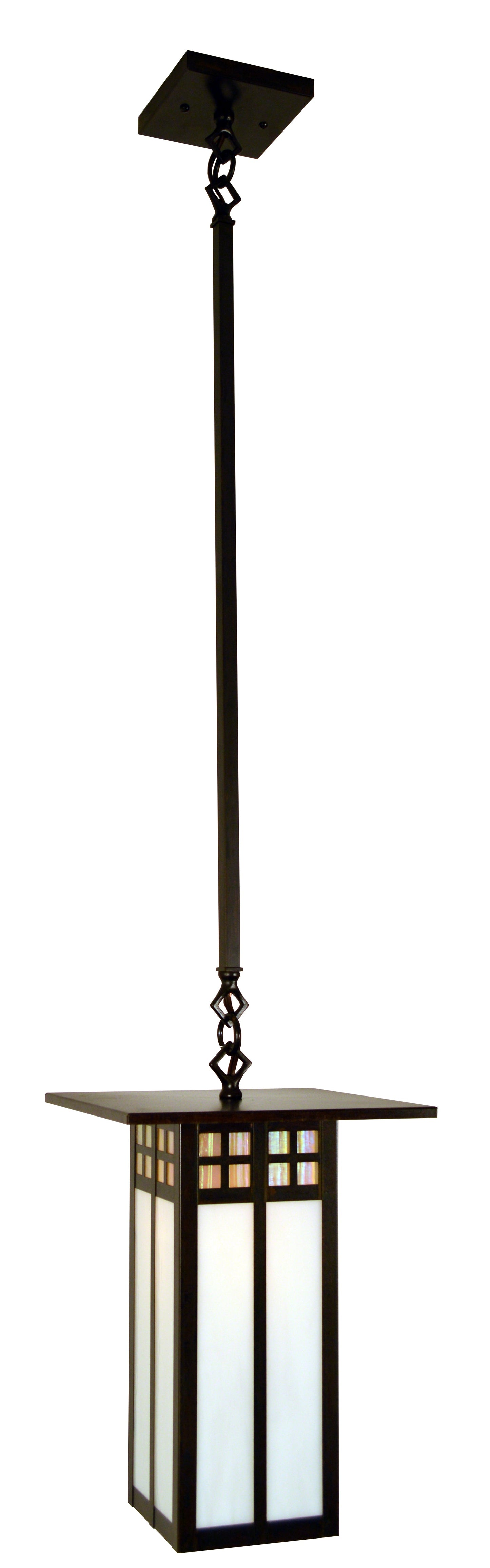 Arroyo Craftsman Glasgow 9" Antique Brass Long Body Stem Mount Pendant With Almond Mica Glass