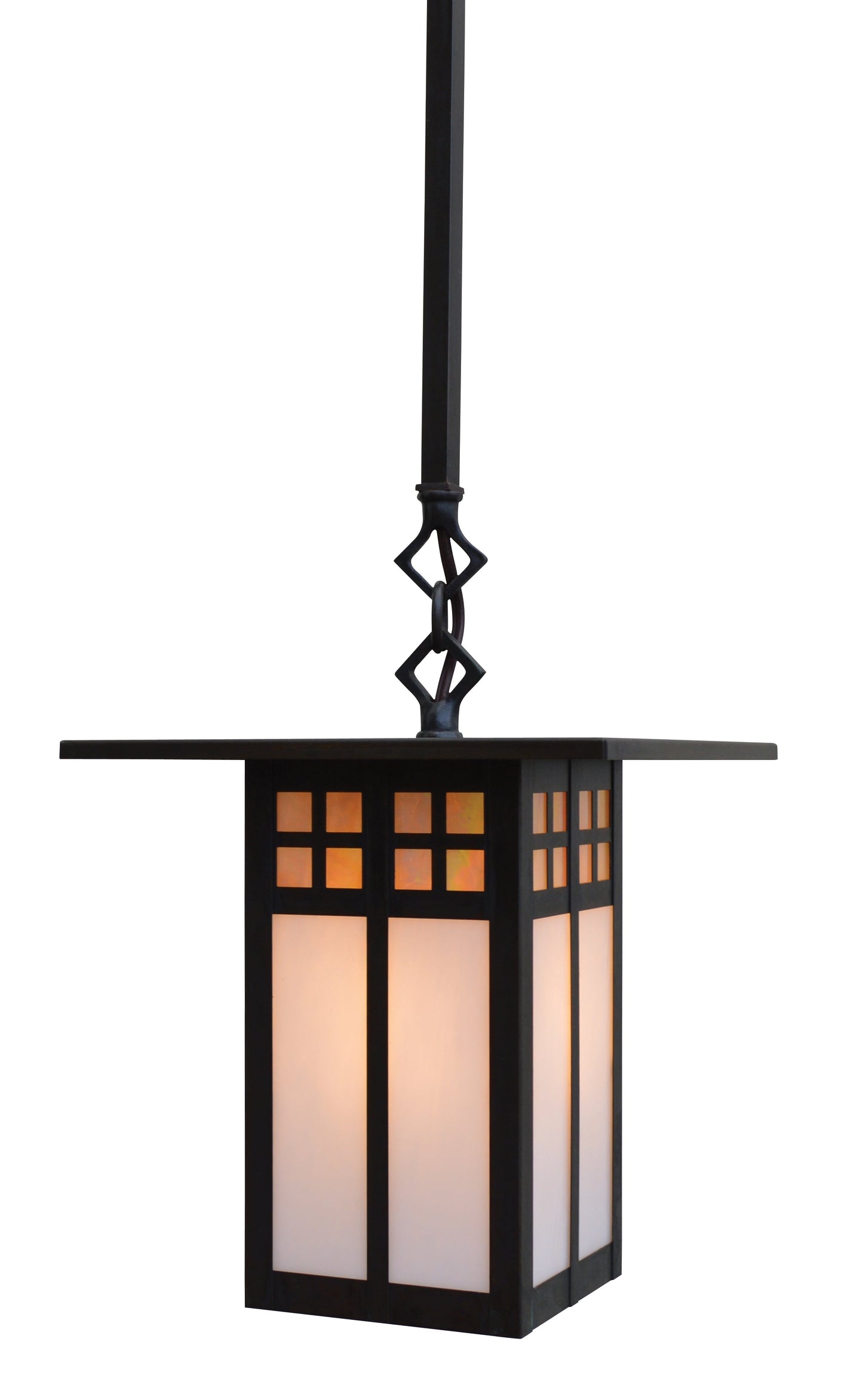Arroyo Craftsman Glasgow 9" Antique Copper Stem Mount Pendant With Almond Mica Glass