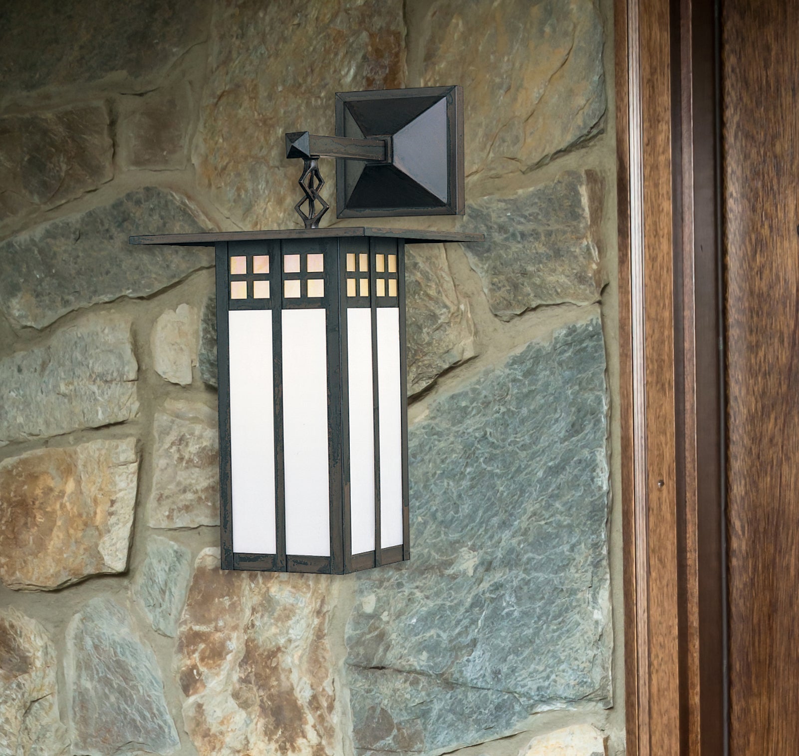 Arroyo Craftsman Glasgow 9" Mission Brown Straight Arm Long Body Wall Mount With Rain Mist Glass