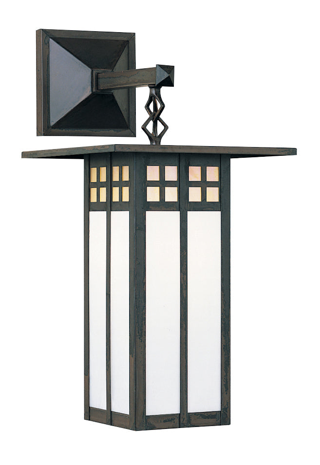 Arroyo Craftsman Glasgow 9" Pewter Straight Arm Long Body Wall Mount With White Opalescent Glass
