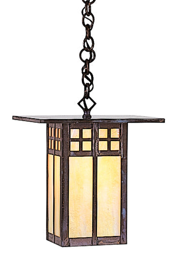 Arroyo Craftsman Glasgow 9" Raw Copper Pendant With Gold White Iridescent Glass