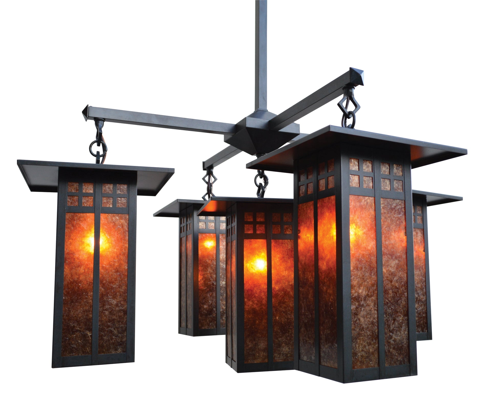 Arroyo Craftsman Glasgow 9" Rustic Brown Long Body 4 Light Center Light Chandelier With Cream Glass