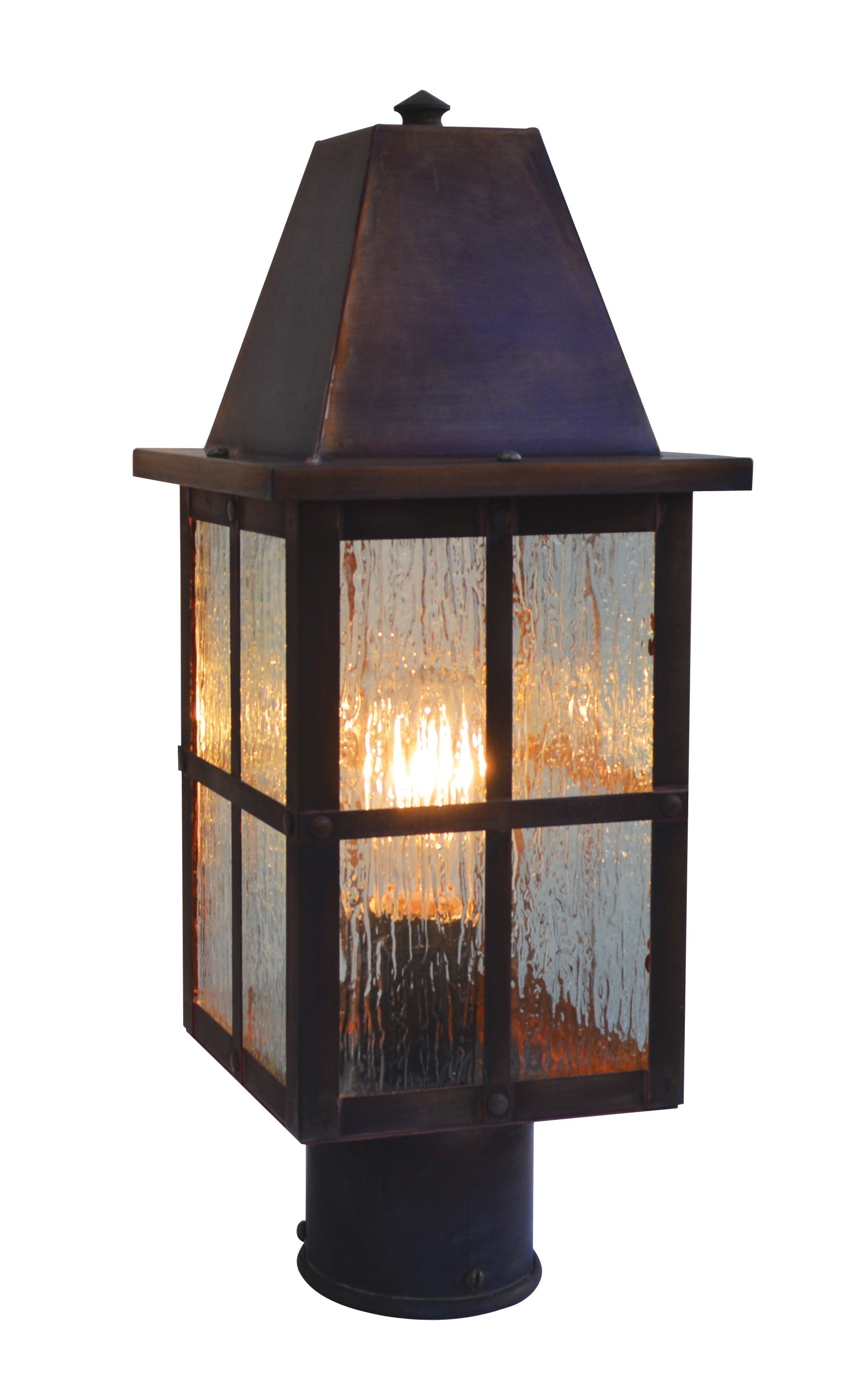 Arroyo Craftsman Hartford 6" Rustic Brown Post Mount With Rain Mist Glass