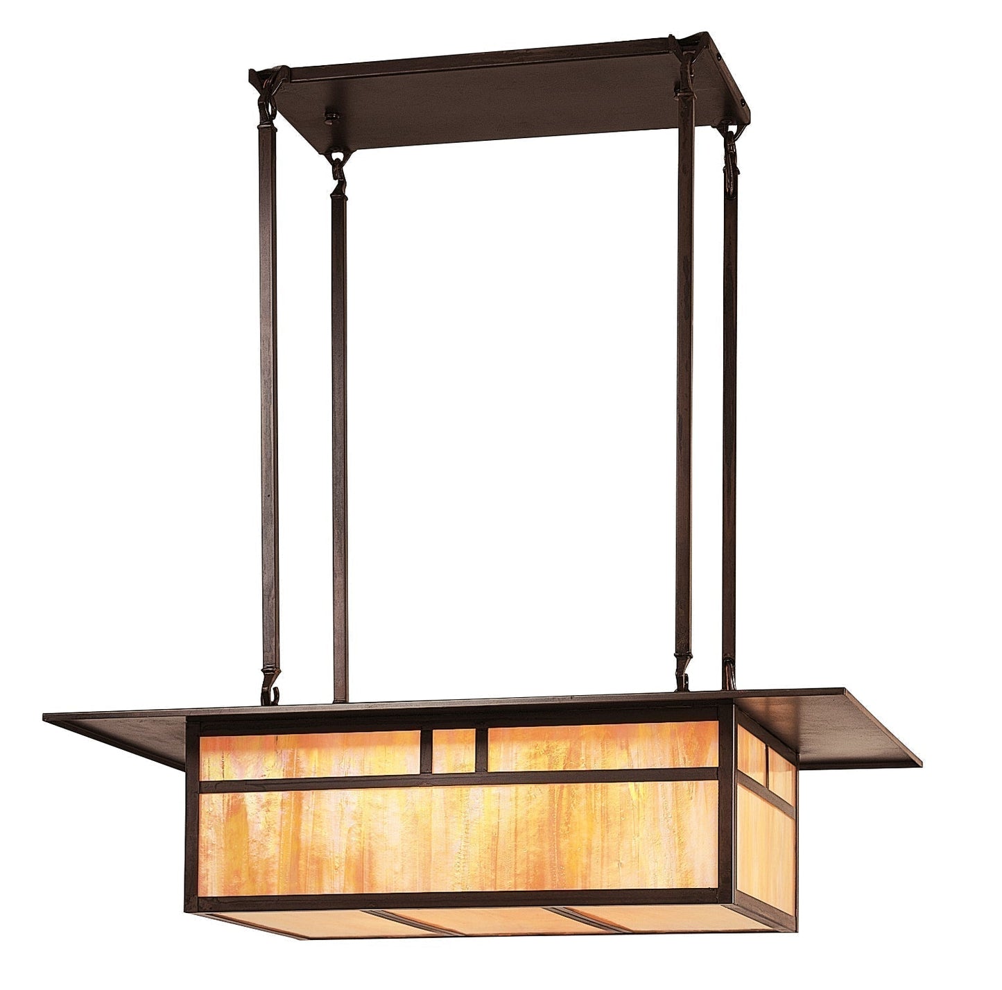 Arroyo Craftsman Huntington 27" Raw Copper Ceiling Mount With Off White Glass and Double T-Bar Overlay