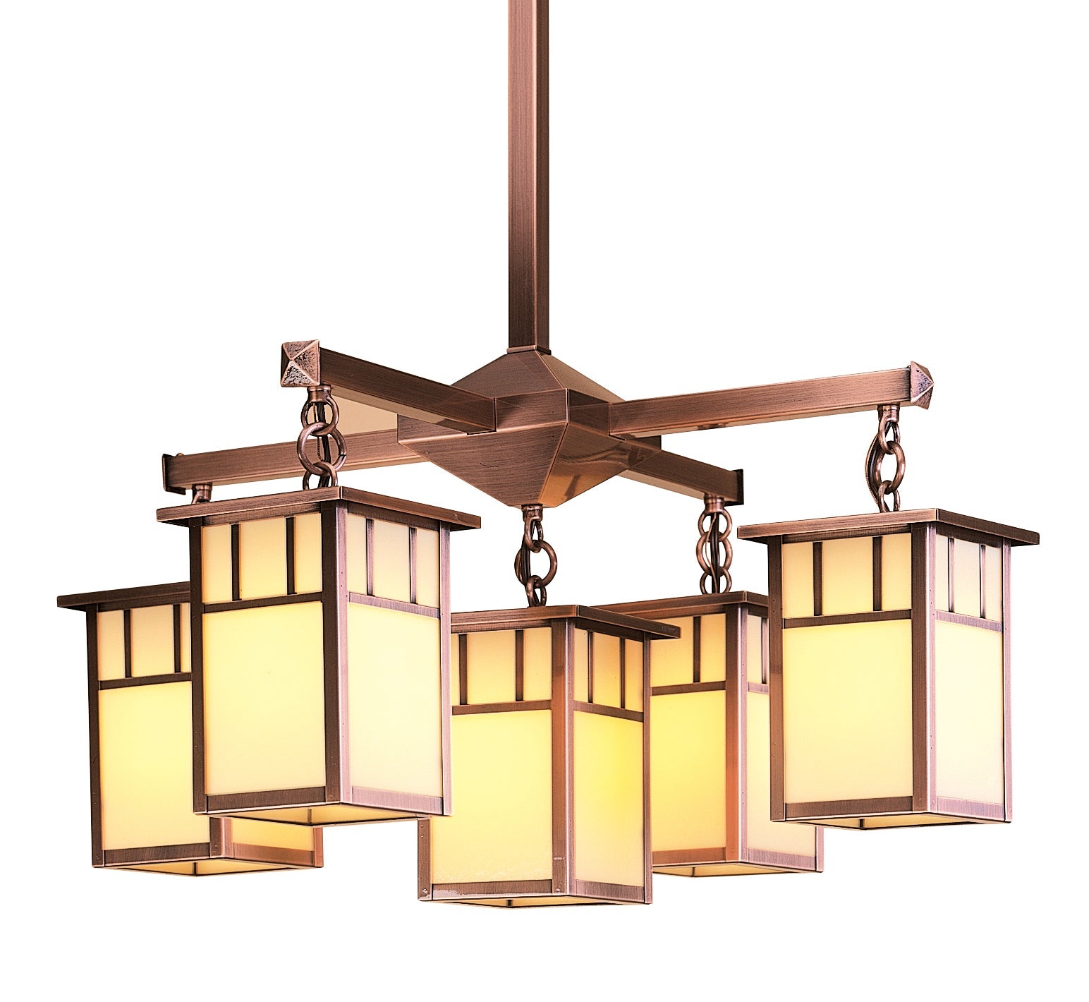Arroyo Craftsman Huntington 4" Antique Brass 4 Light, Center Light Chandelier With Almond Mica Glass and Classic Arch Overlay