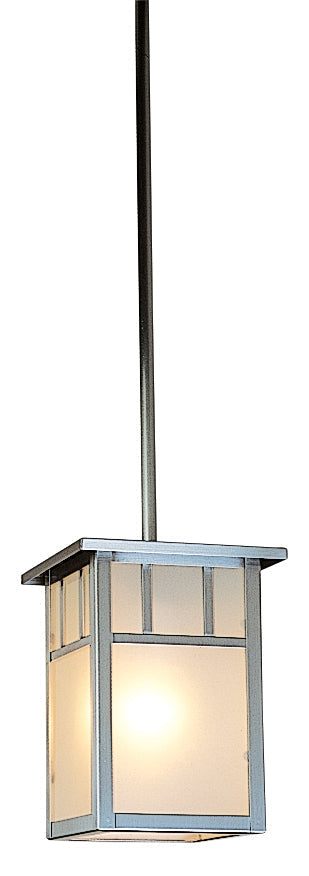 Arroyo Craftsman Huntington 4" Bronze Stem Hung Pendant With Rain Mist Glass and Classic Arch Overlay