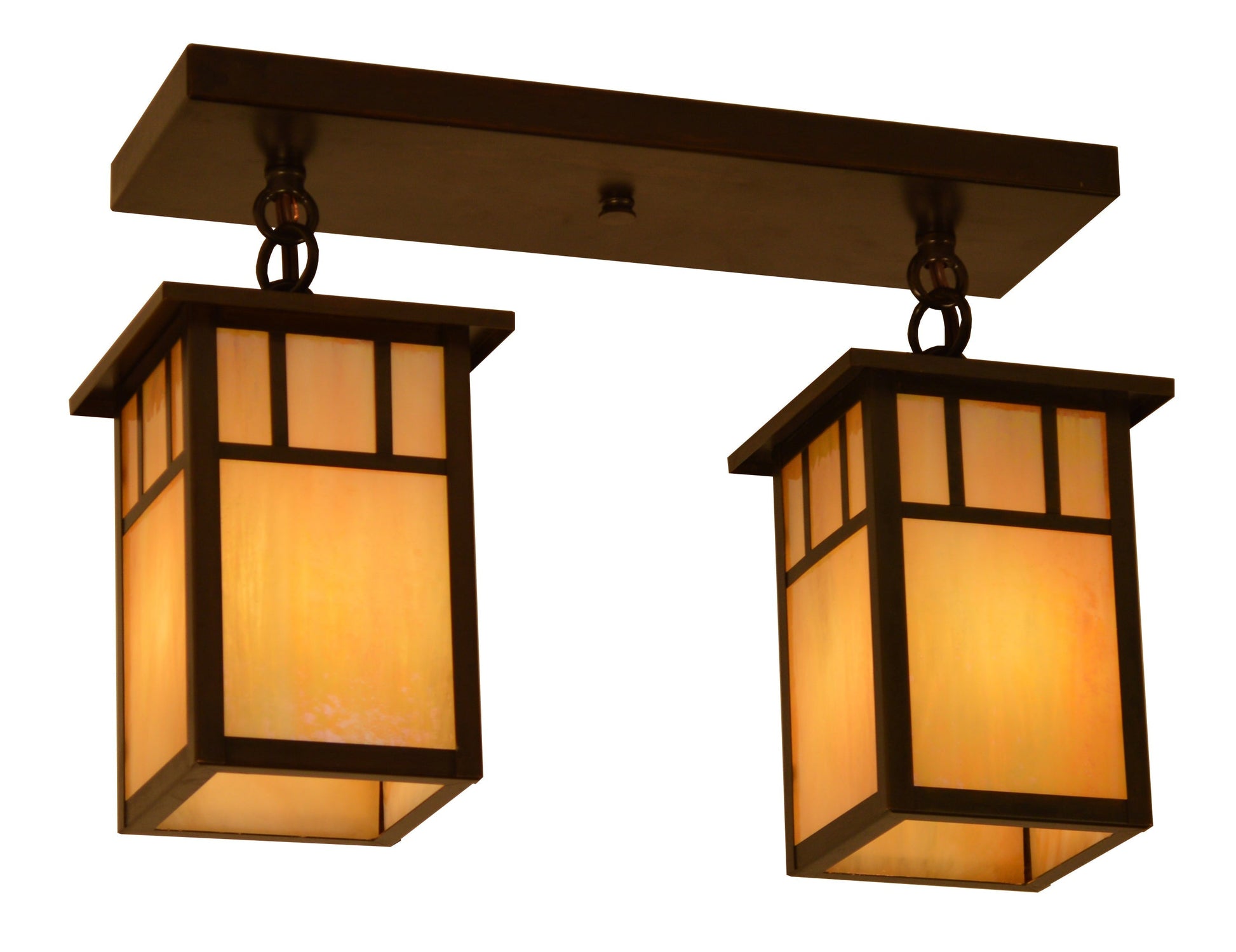 Arroyo Craftsman Huntington 4" Raw Copper 2 Light Ceiling Mount With White Opalescent Glass and Double T-Bar Overlay