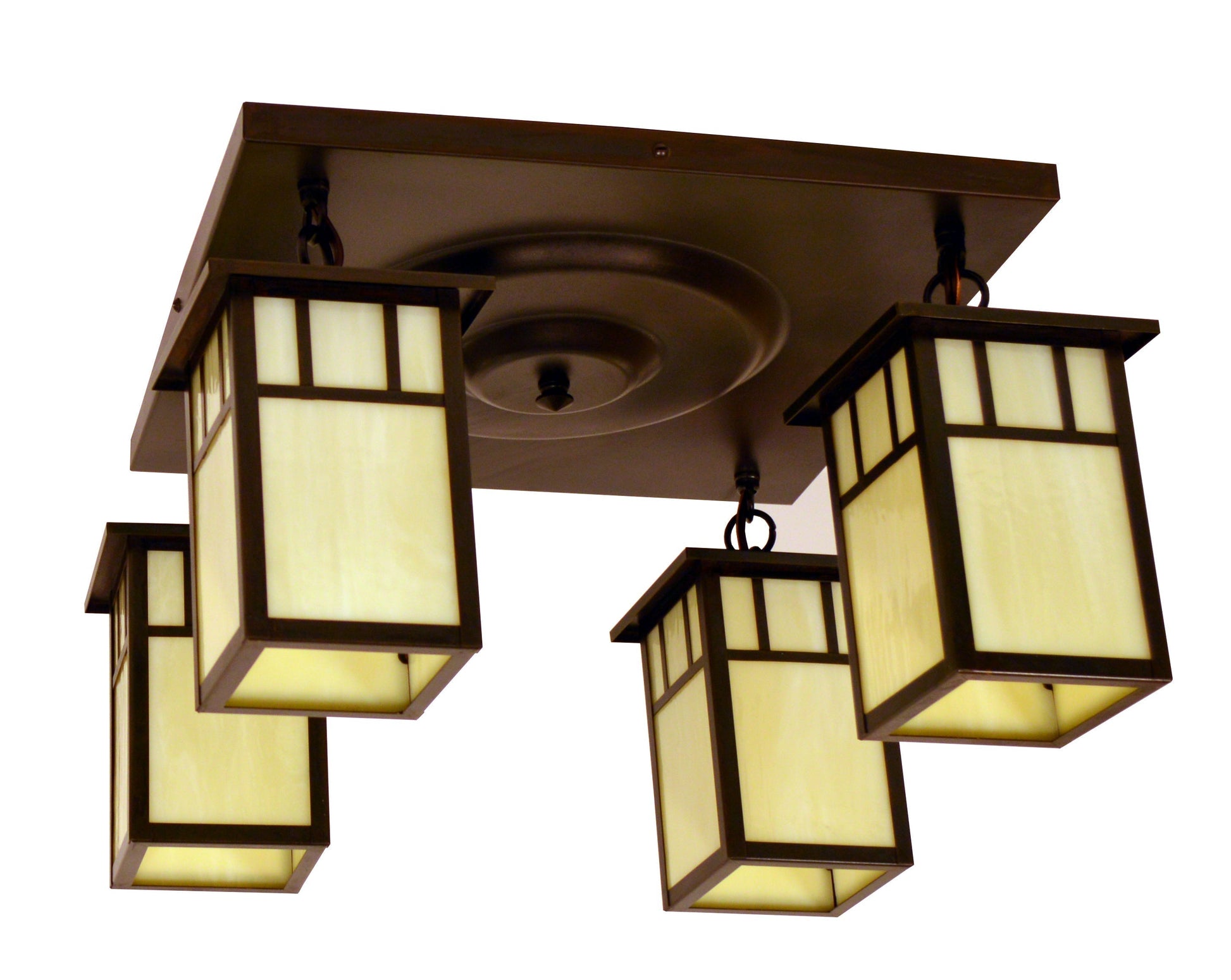Arroyo Craftsman Huntington 4" Satin Black 4 Light Ceiling Mount With Almond Mica Glass and Double T-Bar Overlay