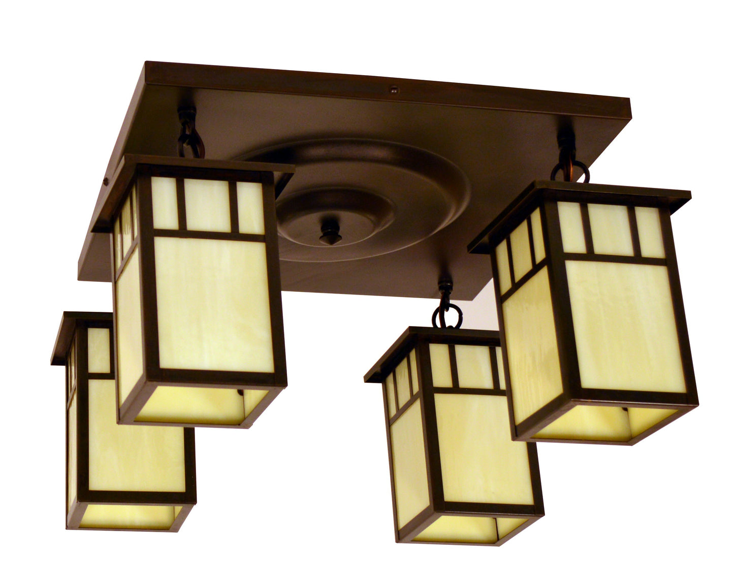 Arroyo Craftsman Huntington 4" Satin Black 4 Light Ceiling Mount With Rain Mist Glass and Double T-Bar Overlay
