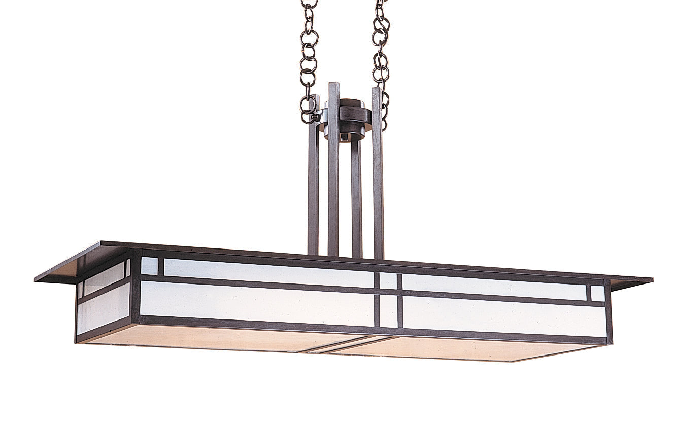 Arroyo Craftsman Huntington 48" Satin Black Chandelier With Rain Mist Glass and Double T-Bar Overlay