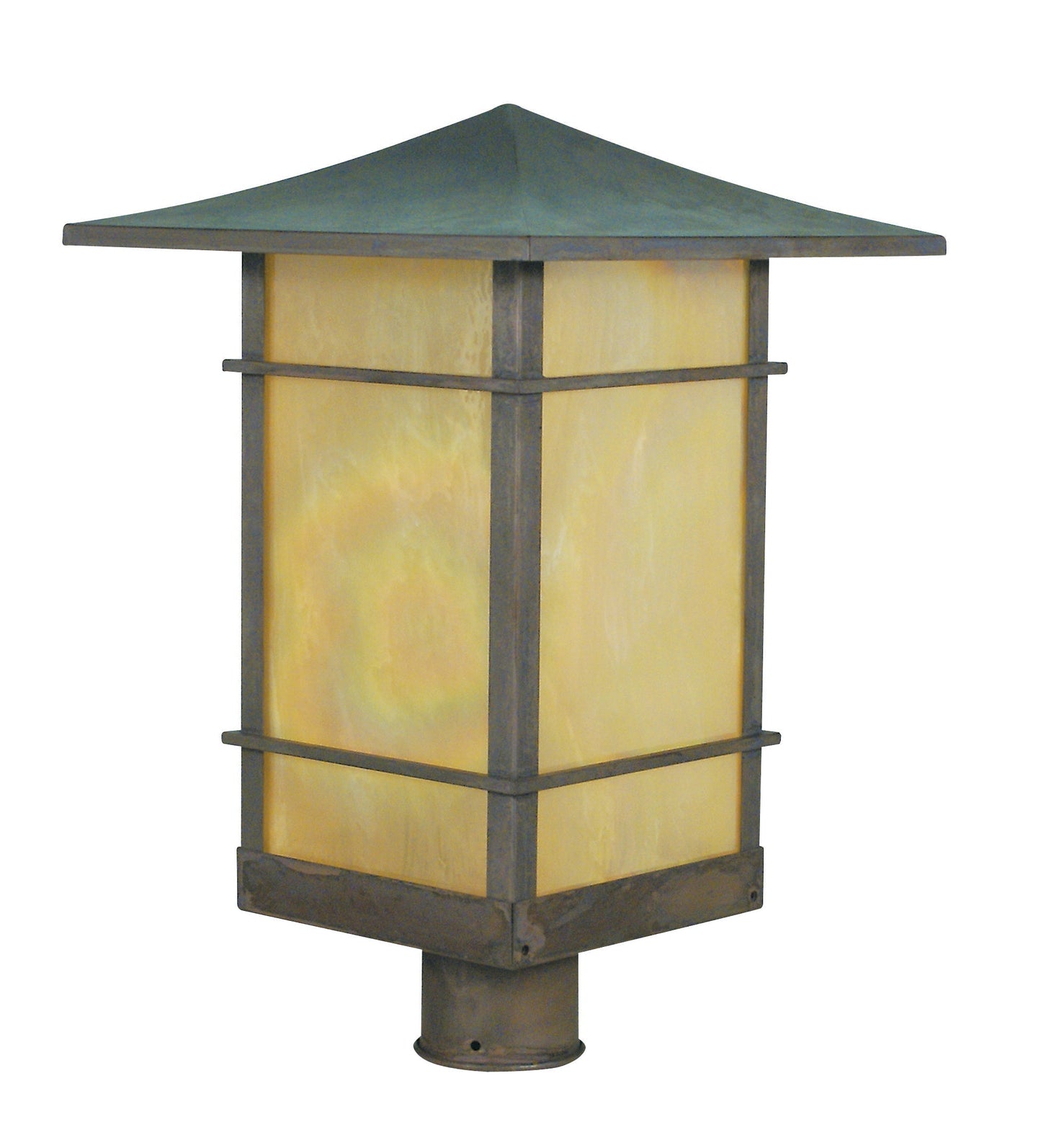 Arroyo Craftsman Katsura 12" Rustic Brown Post Mount With Tan Glass and Toshi Overlay