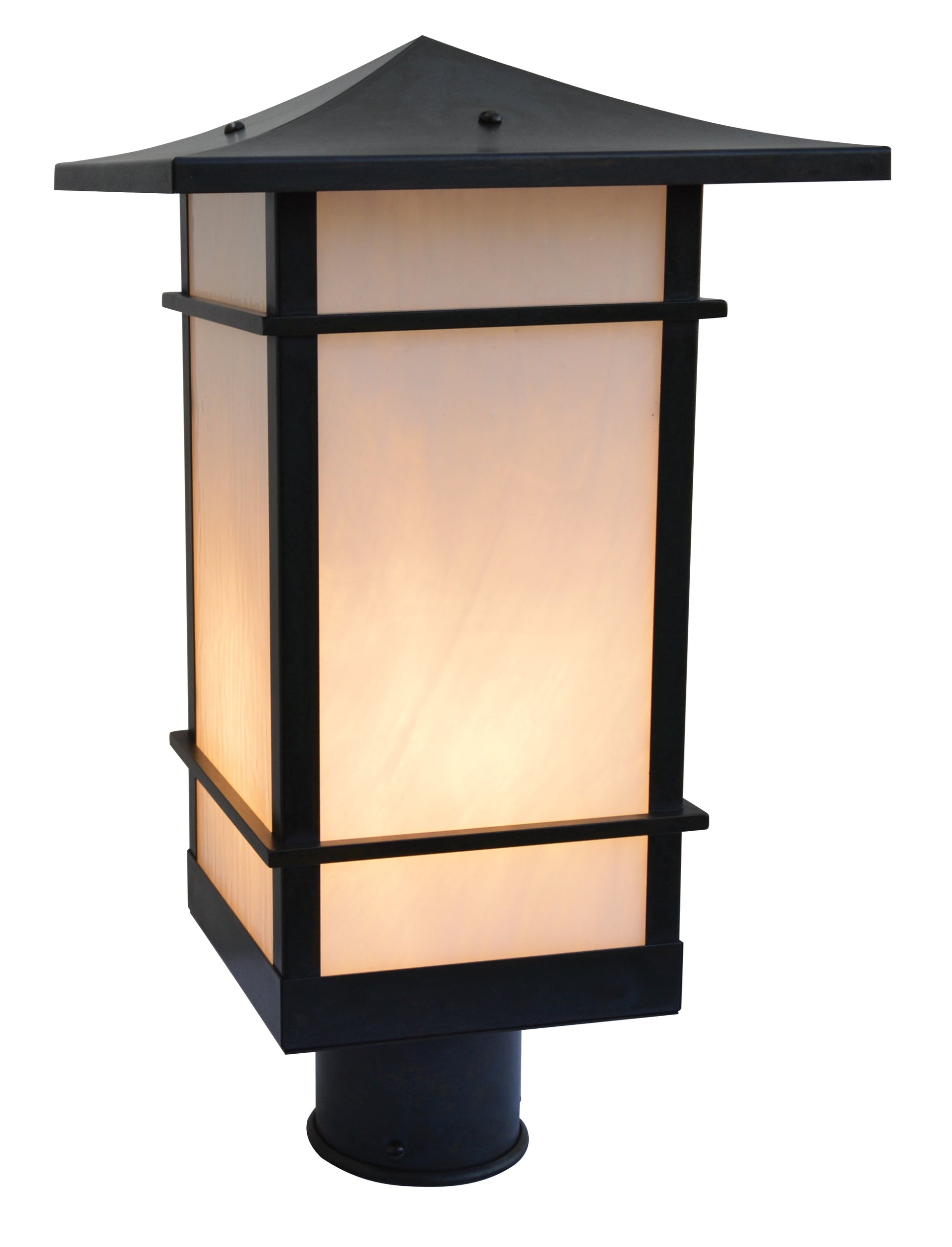Arroyo Craftsman Katsura 9" Antique Copper Post Mount With Amber Mica Glass and Toshi Overlay