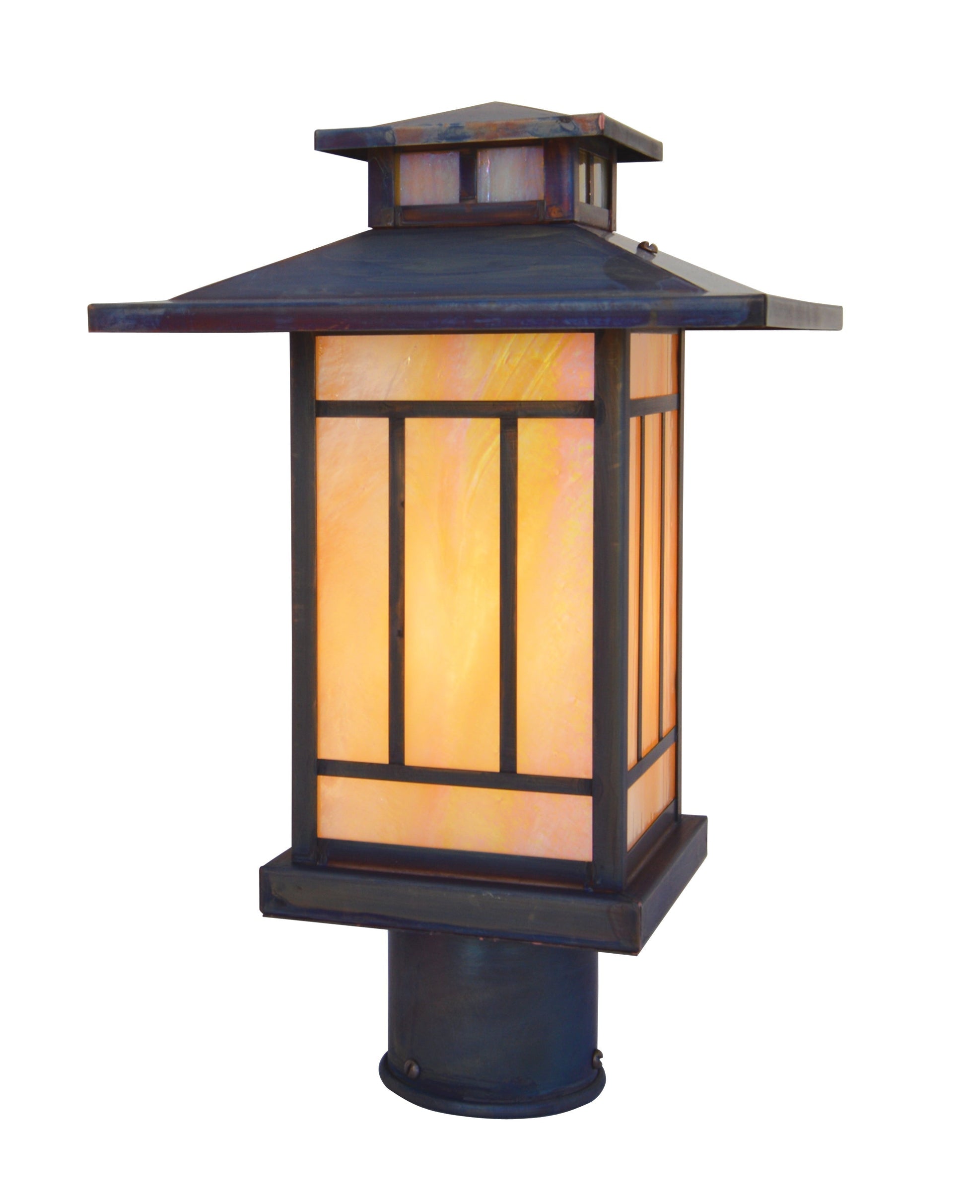 Arroyo Craftsman Kennebec 9" Pewter Post Mount With Gold White Iridescent Glass