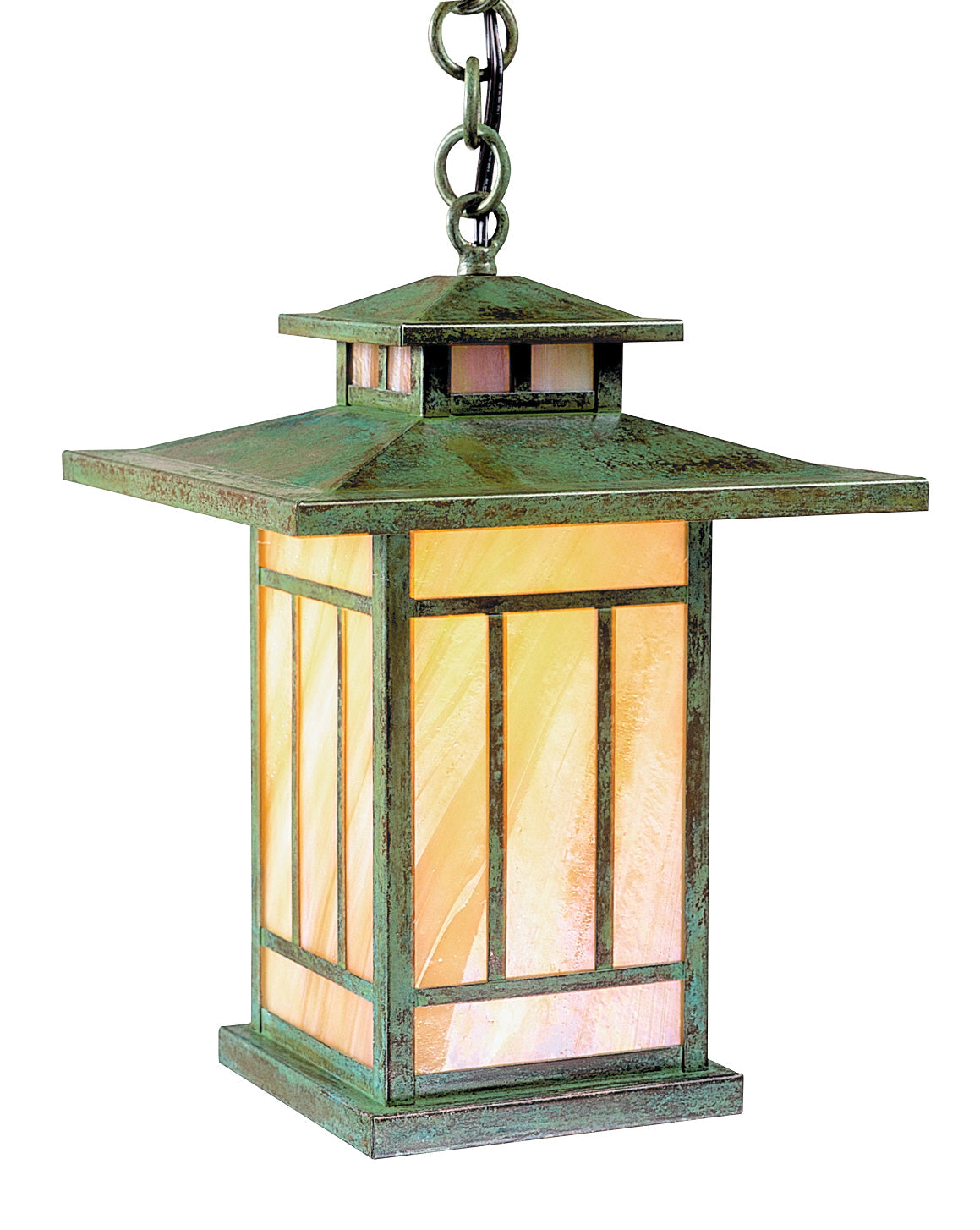 Arroyo Craftsman Kennebec 9" Verdigris Patina Pendant With Cream Glass
