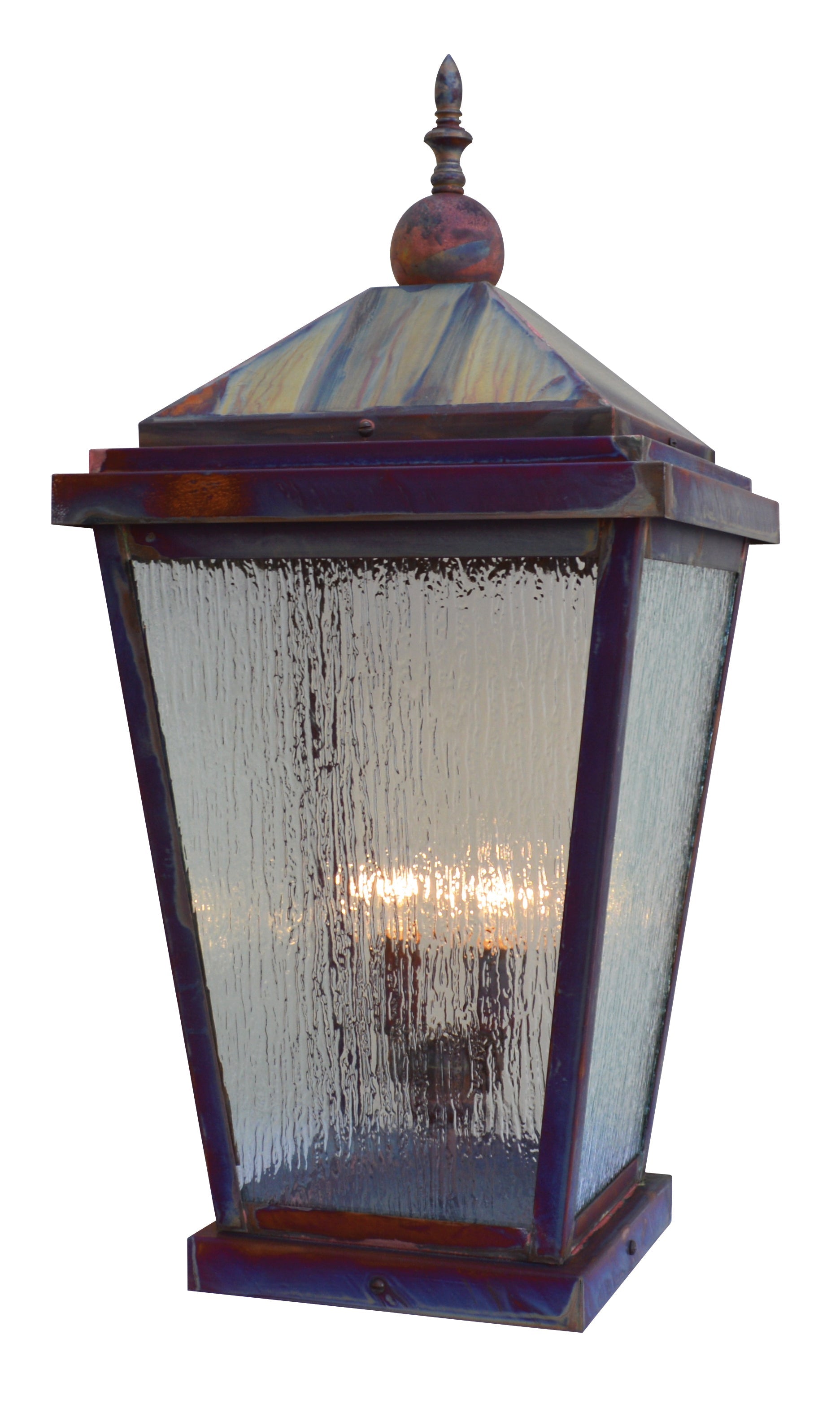 Arroyo Craftsman Lancaster 12" Verdigris Patina, Raw Copper Accents Column Mount With Clear Seedy Glass