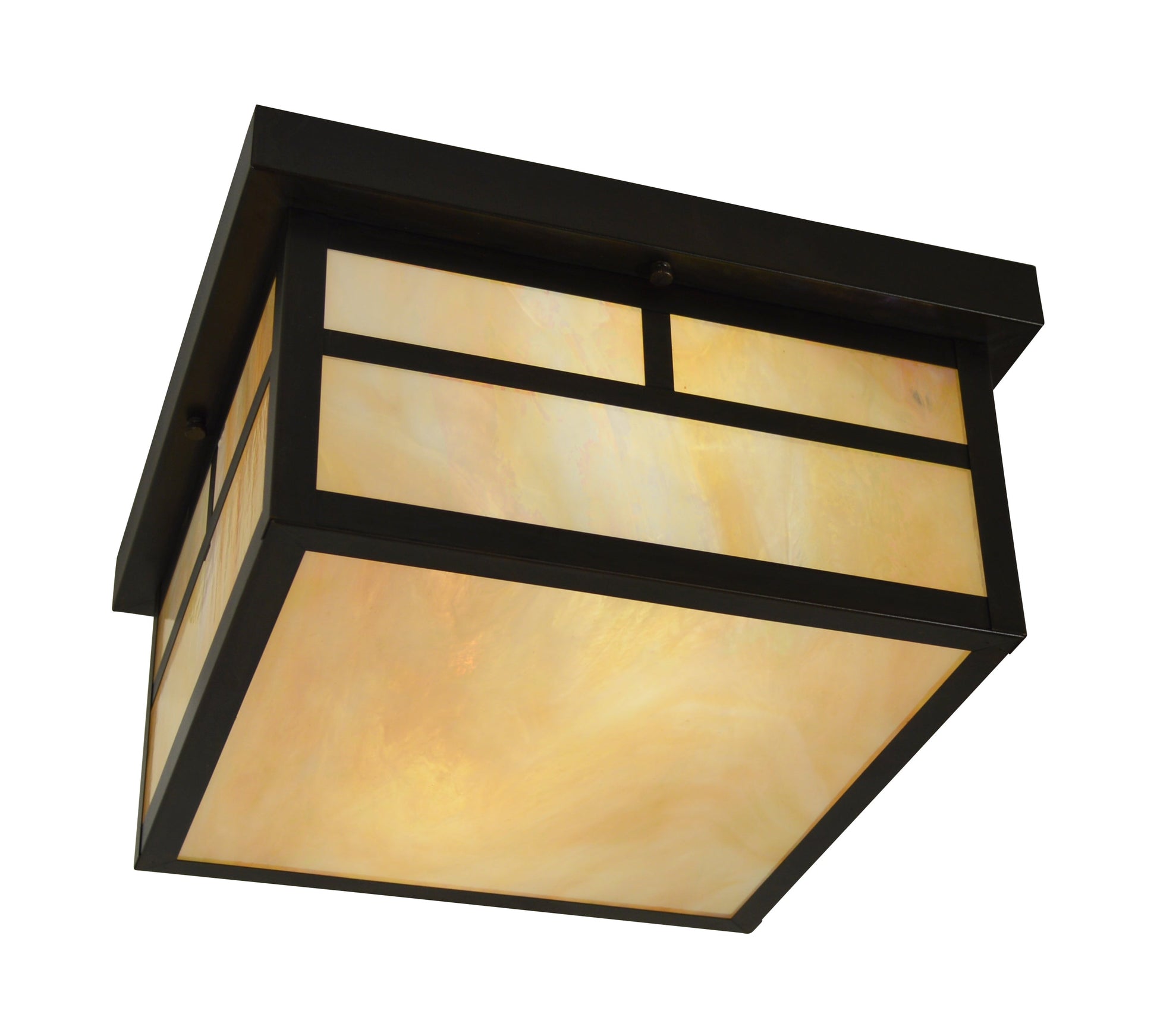 Arroyo Craftsman Mission 12" Satin Black Flush Ceiling Mount With Cream Glass and T-Bar Overlay