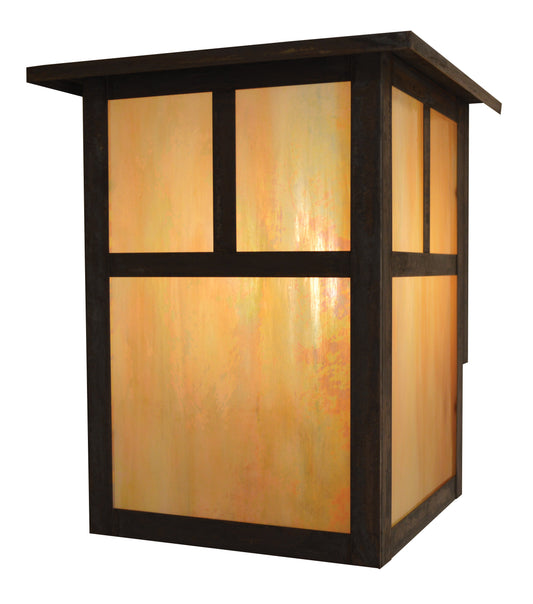 Arroyo Craftsman Mission 15" Bronze Flush Wall Mount With Amber Mica Glass and T-Bar Overlay