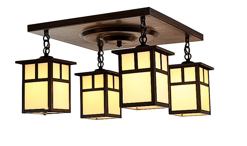 Arroyo Craftsman Mission 5" Antique Brass 4 Light Ceiling Mount With Almond Mica Glass