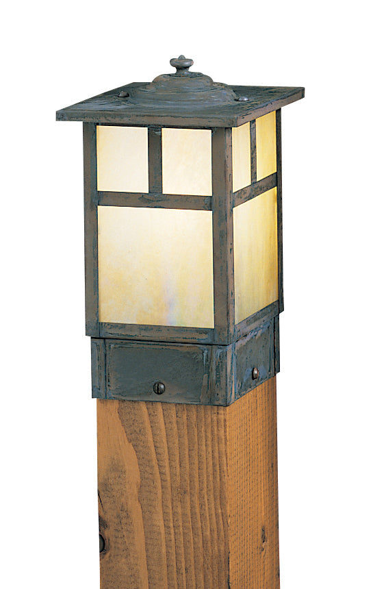 Arroyo Craftsman Mission 5" Verdigris Patina Post Cap Light With Almond Mica Glass