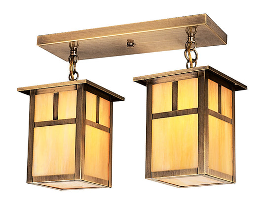 Arroyo Craftsman Mission 6" Antique Brass 2 Light Ceiling Mount With Almond Mica Glass