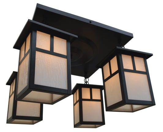 Arroyo Craftsman Mission 6" Antique Brass 4 Light Ceiling Mount With Almond Mica Glass