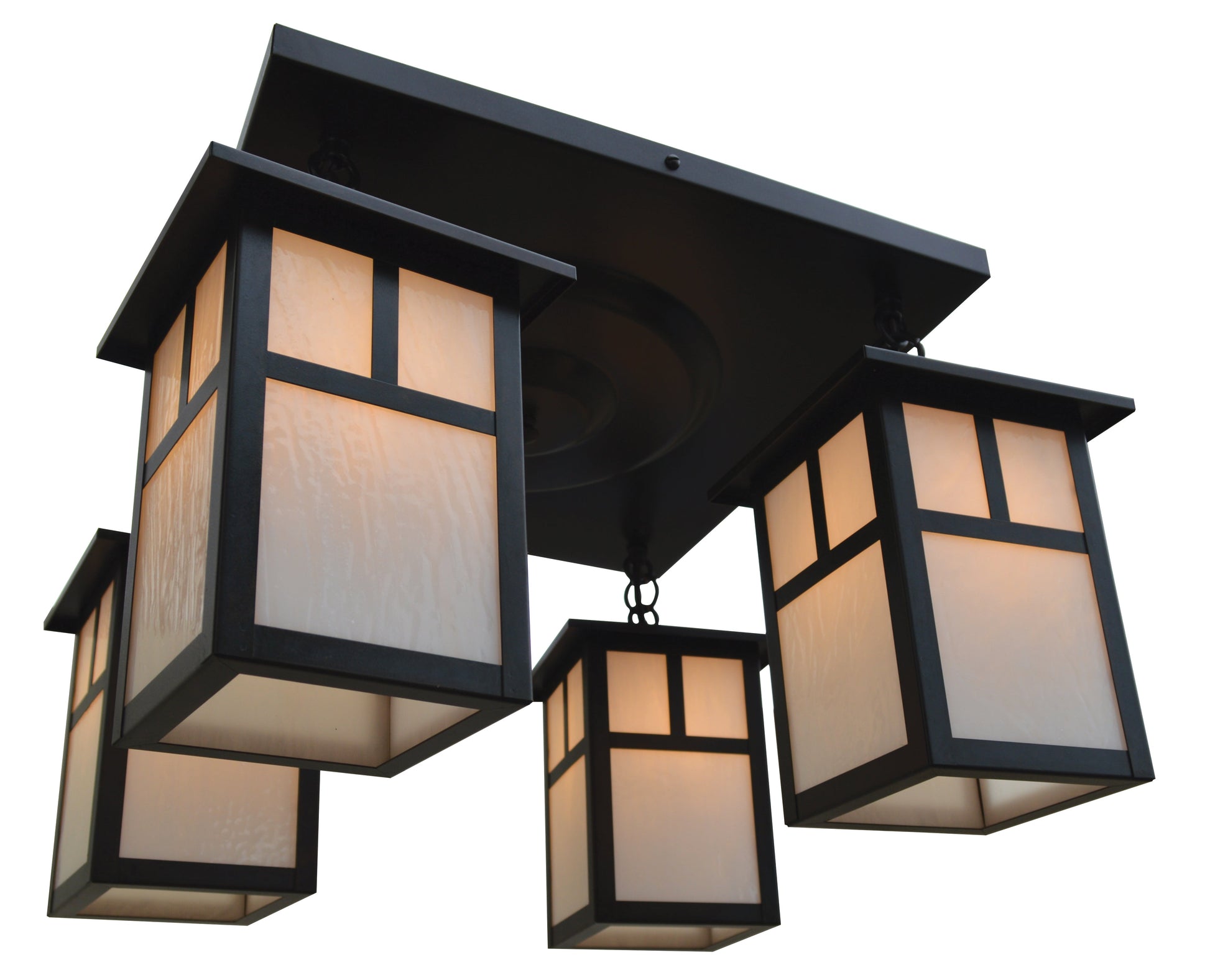 Arroyo Craftsman Mission 6" Antique Brass 4 Light Ceiling Mount With Cream Glass and T-Bar Overlay