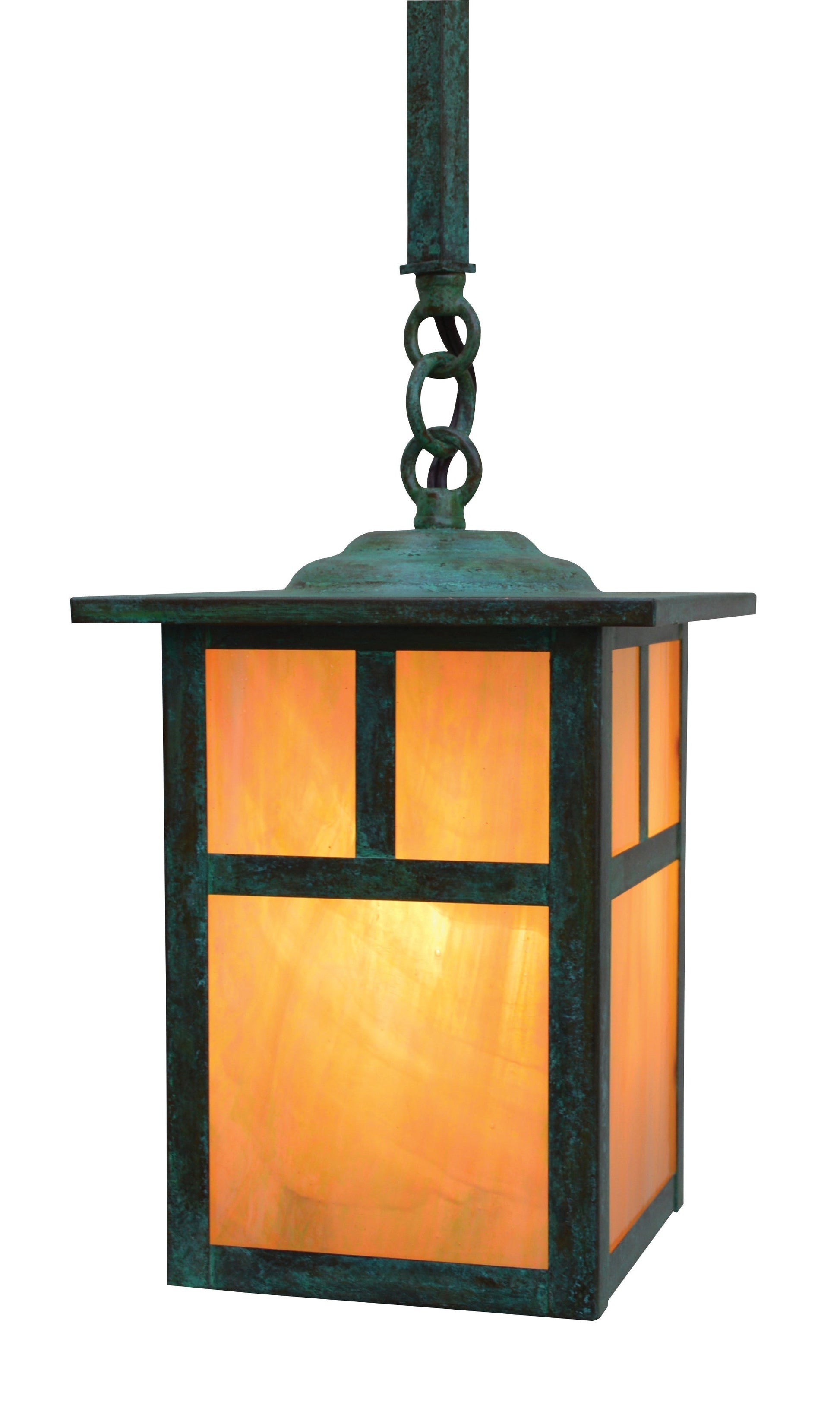 Arroyo Craftsman Mission 6" Raw Copper Stem Hung Pendant With Amber Mica Glass