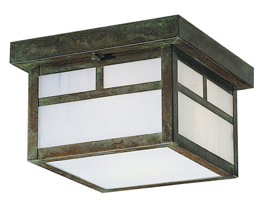 Arroyo Craftsman Mission 7" Antique Brass Flush Ceiling Mount With Almond Mica Glass and T-Bar Overlay