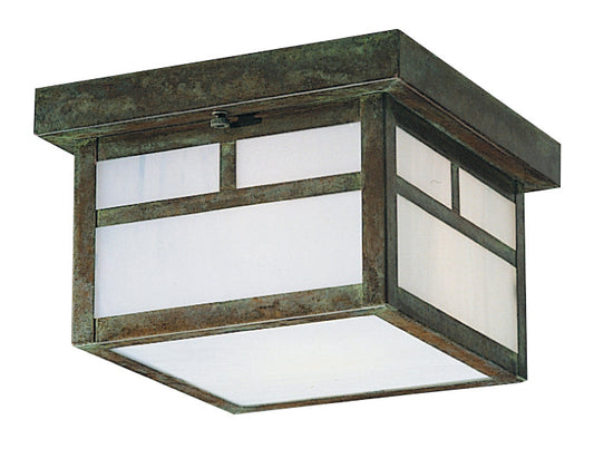 Arroyo Craftsman Mission 8" Antique Brass Flush Ceiling Mount With Tan Glass and T-Bar Overlay