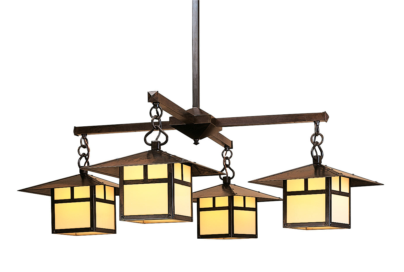 Arroyo Craftsman Monterey 12" Raw Copper Chandelier With Tan Glass and Cloud Lift Overlay