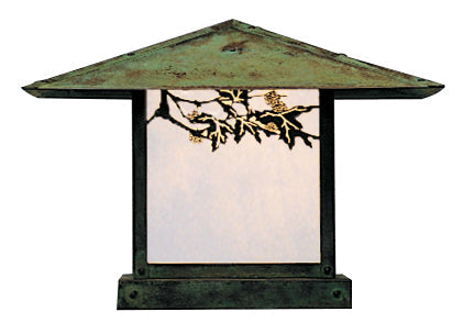 Arroyo Craftsman Monterey 17" Mission Brown Column Mount With Amber Mica Glass and Cloud Lift Overlay