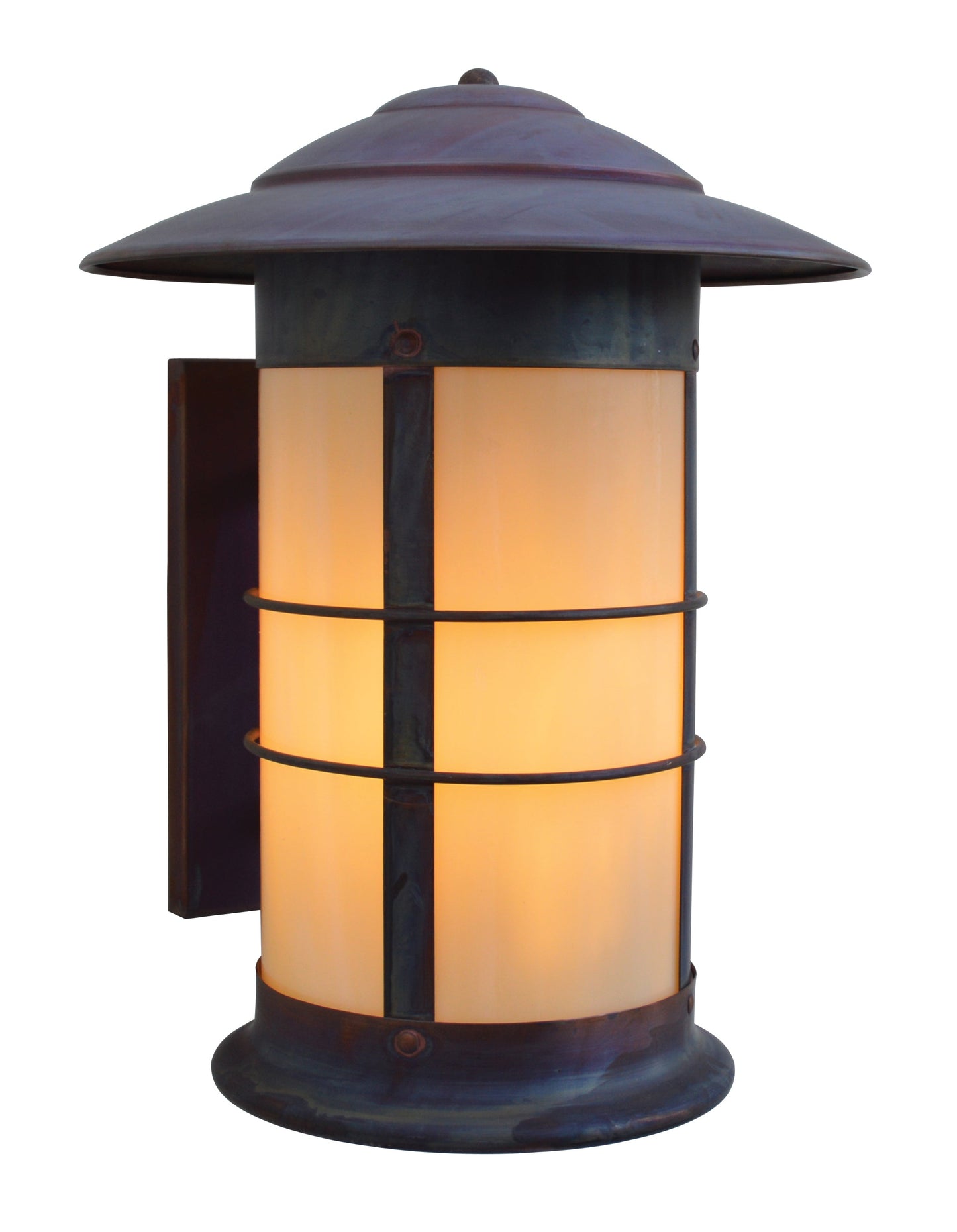 Arroyo Craftsman Newport 14" Rustic Brown Long Body Sconce With Amber Mica Glass