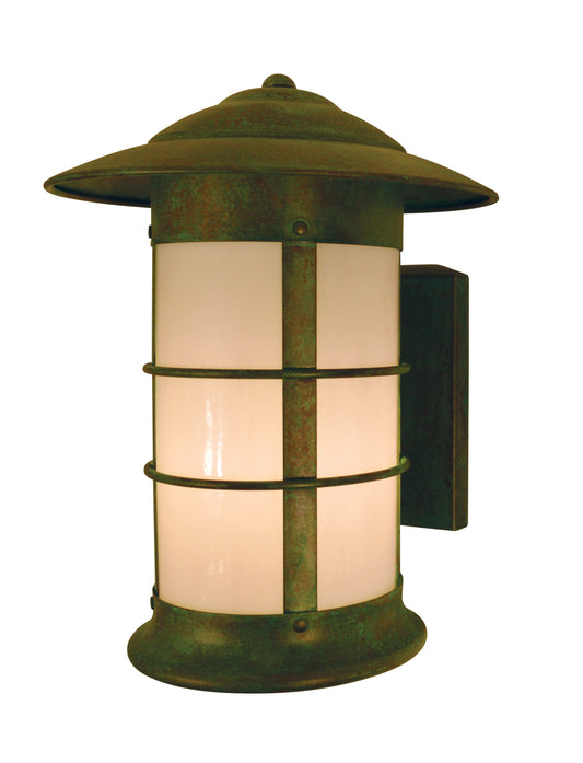 Arroyo Craftsman Newport 9" Antique Brass Long Body Sconce With Tan Glass