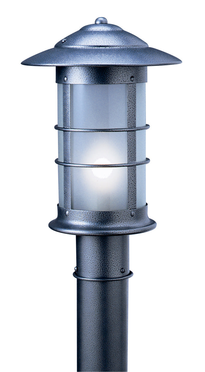 Arroyo Craftsman Newport 9" Slate Long Body Post Mount Fixture With Gold White Iridescent Glass