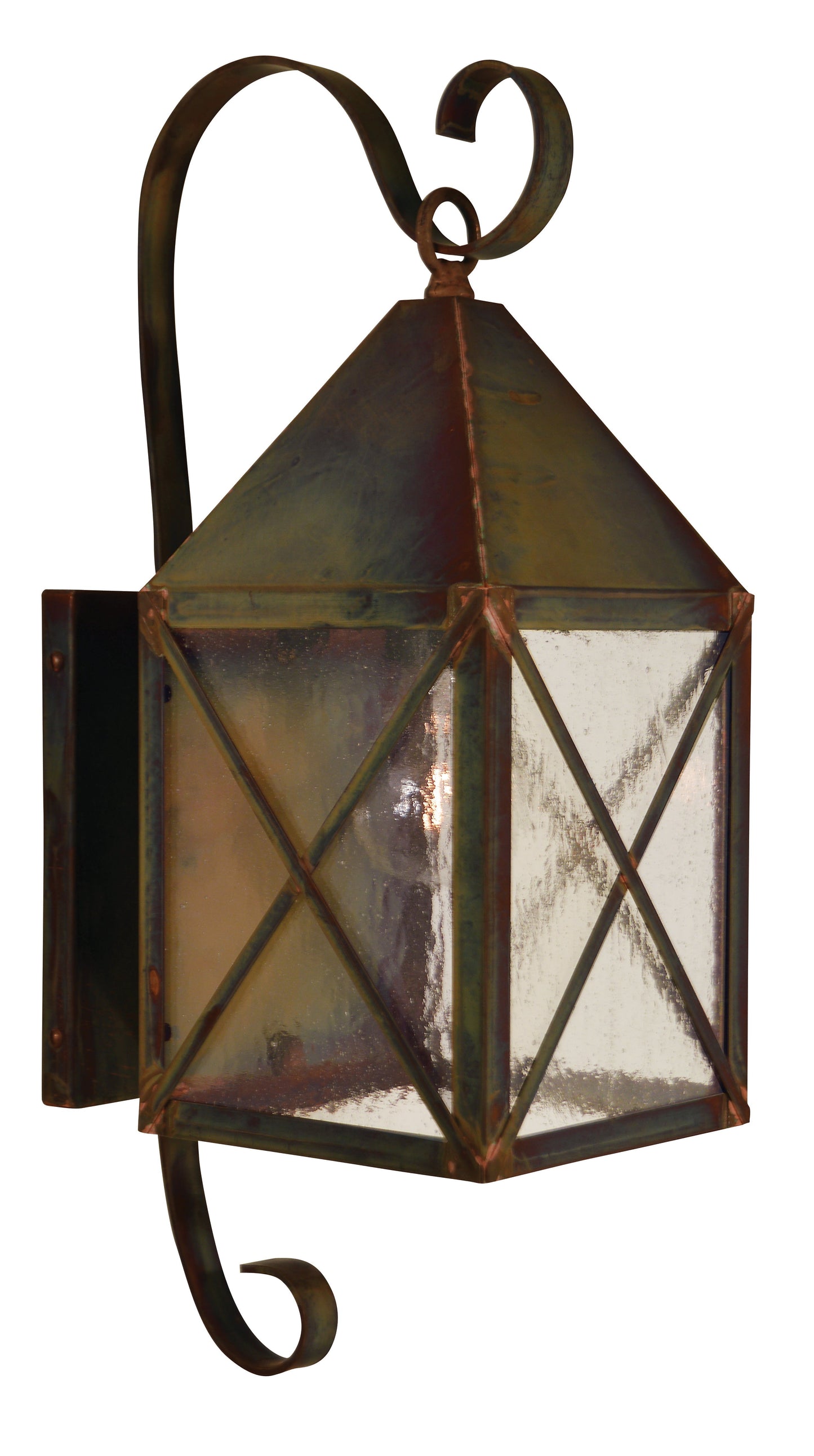 Arroyo Craftsman Nottingham 6" Verdigris Patina Wall Mount With Amber Mica Glass