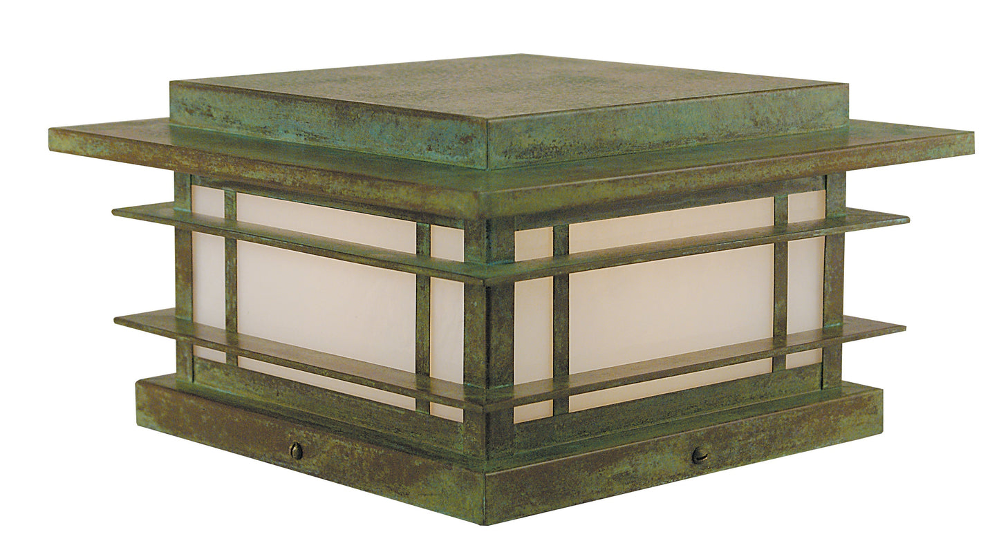 Arroyo Craftsman Oak Park 11" Antique Copper Column Mount With Almond Mica Glass