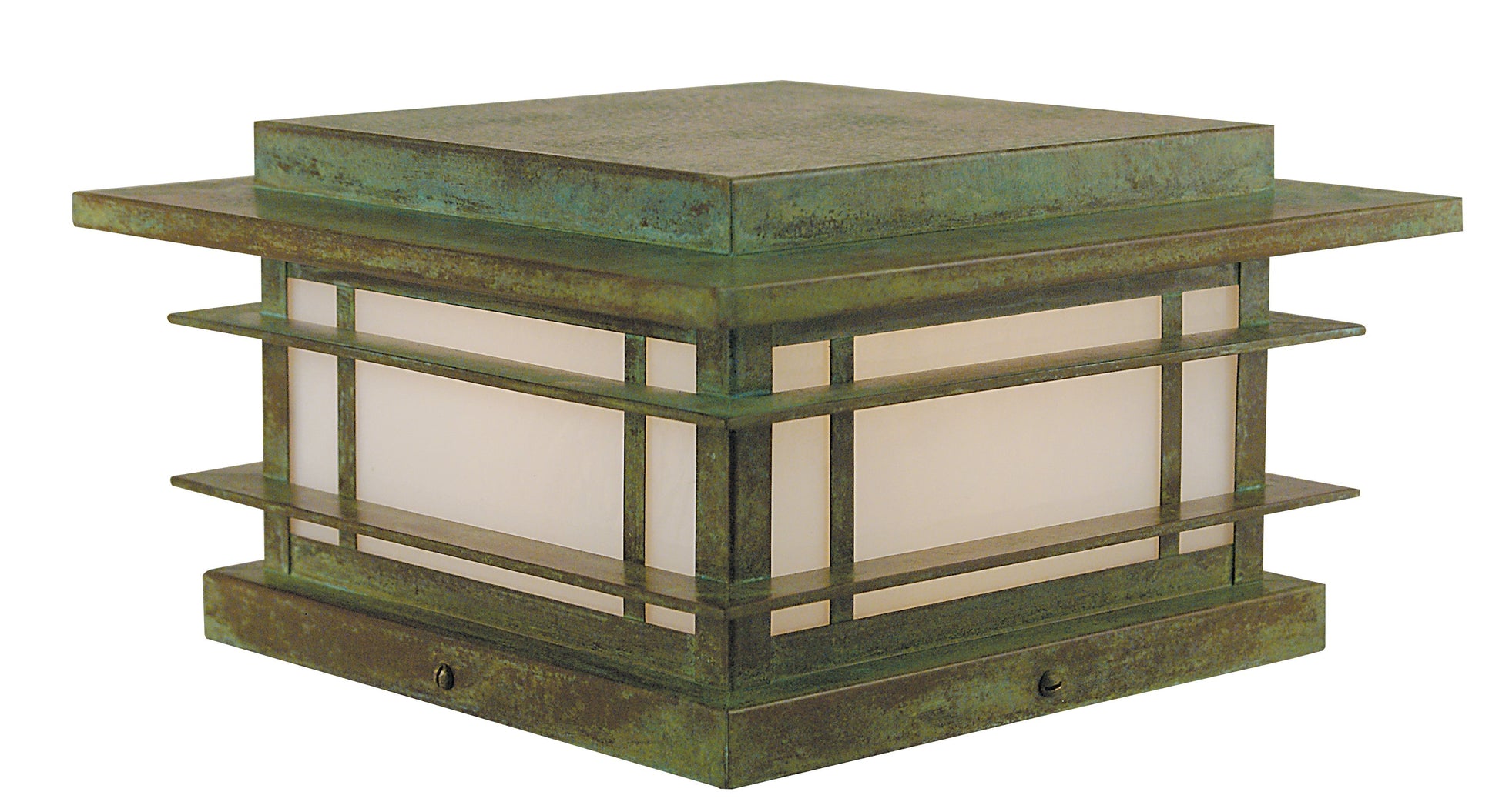 Arroyo Craftsman Oak Park 11" Antique Copper Column Mount With Almond Mica Glass